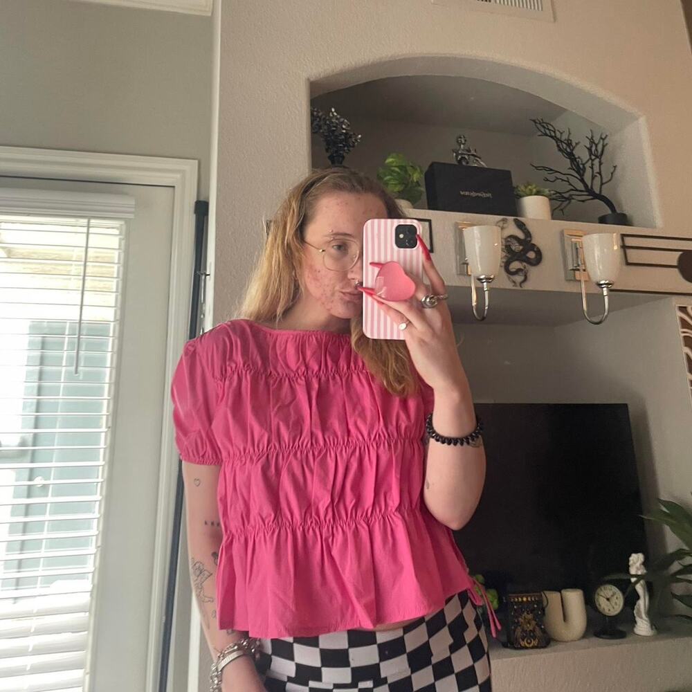 Pink ruffle baby doll top